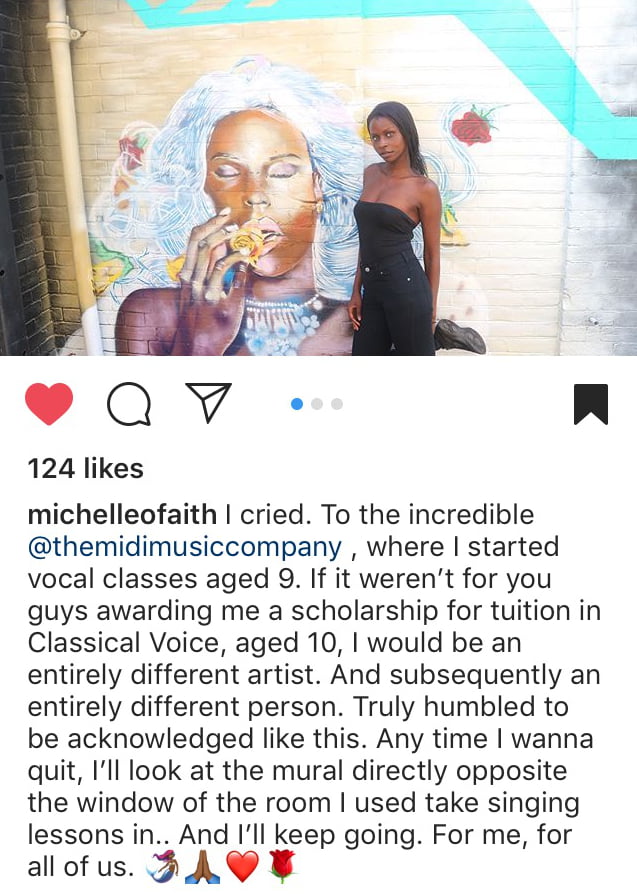 Michelle O'Faith's reaction on Instagram to seeing her portrait
